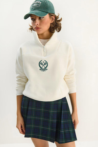 Kadın Dik Yaka Yarım Fermuarlı İçi Polarlı Crop Sweatshirt 1808 60283713 - Beyaz SWEATSHİRT modelleri