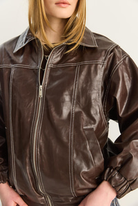 Kadın Dikiş Detaylı Astarlı Beli Lastikli Cepli Oversize Suni Deri Ceket 3173 60283894 - Kahverengi CEKET modelleri