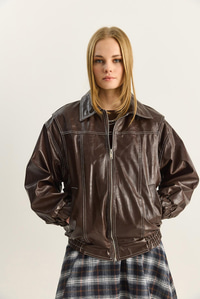 Kadın Dikiş Detaylı Astarlı Beli Lastikli Cepli Oversize Suni Deri Ceket 3173 60283894 - Kahverengi CEKET modelleri
