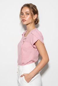 Kadın Düğme Detaylı Kısa Kol Rahat Kalıp Bluz 60286443 - Pembe BLUZ modelleri