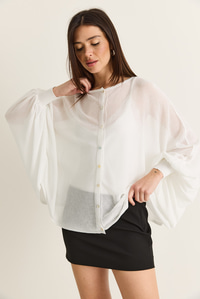Kadın Düğme Kapalı Oversize Merserize Triko Pelerin Bluz 2869 60286538 - Ekru BLUZ modelleri