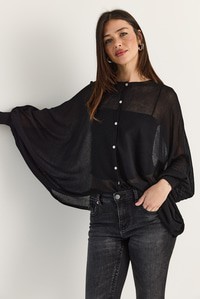 Kadın Düğme Kapalı Oversize Merserize Triko Pelerin Bluz 2869 60286538 - Siyah BLUZ modelleri