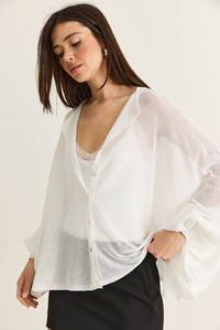 Kadın Düğme Kapalı Oversize Merserize Triko Pelerin Bluz 2869 60286538 - Ekru BLUZ modelleri