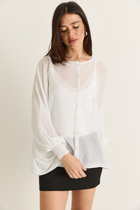 Kadın Düğme Kapalı Oversize Merserize Triko Pelerin Bluz 2869 60286538 - Ekru BLUZ modelleri