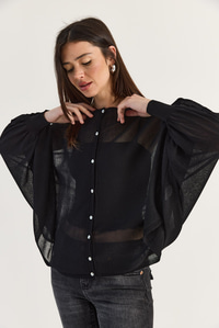 Kadın Düğme Kapalı Oversize Merserize Triko Pelerin Bluz 2869 60286538 - Siyah BLUZ modelleri
