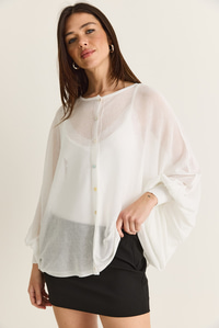 Kadın Düğme Kapalı Oversize Merserize Triko Pelerin Bluz 2869 60286538 - Ekru BLUZ modelleri