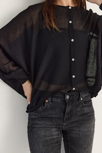 Kadın Düğme Kapalı Oversize Merserize Triko Pelerin Bluz 2869 60286538 - Siyah BLUZ modelleri