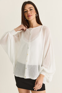 Kadın Düğme Kapalı Oversize Merserize Triko Pelerin Bluz 2869 60286538 - Ekru BLUZ modelleri