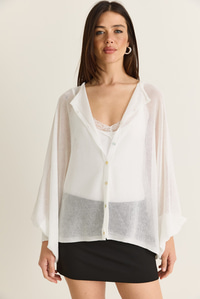 Kadın Düğme Kapalı Oversize Merserize Triko Pelerin Bluz 2869 60286538 - Ekru BLUZ modelleri
