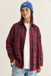 Kadın Ekose Desenli Düğmeli Oversize Oduncu Gömlek 2353 60286676 - Bordo GÖMLEK modelleri