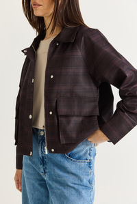 Kadın Ekose Desenli Mumlu Görünümlü Su İtici  Astarlı Ceket 7062 60286565 - Bordo CEKET modelleri