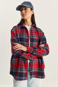 Kadın Ekose Desenli Oversize Oduncu Gömlek DG251056 60283837 - Kırmızı-Lacivert GÖMLEK modelleri