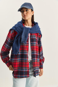 Kadın Ekose Desenli Oversize Oduncu Gömlek DG251056 60283837 - Kırmızı-Lacivert GÖMLEK modelleri