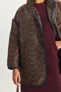 Kadın Etnik Desenli Kuşaklı Oversize Kimono 4159 60283674 - Acı Kahve CEKET modelleri