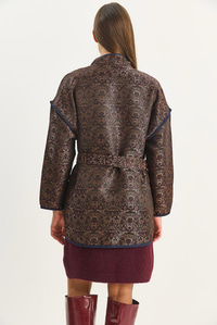 Kadın Etnik Desenli Kuşaklı Oversize Kimono 4159 60283674 - Acı Kahve CEKET modelleri