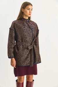 Kadın Etnik Desenli Kuşaklı Oversize Kimono 4159 60283674 - Acı Kahve CEKET modelleri