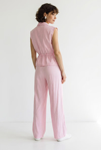 Kadın Fermuarlı Çift Cepli Ayarlanabilir Yelek Beli Lastikli Pantolon Modal Takım 8051 60286045 - Pembe ALT - ÜST TAKIM modelleri