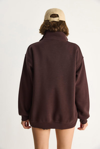 Kadın Fermuarlı Dik Yaka İşlemeli Üç İplik Şardonlu Oversize Sweatshirt 10006 60284067 - Acı Kahve SWEATSHİRT modelleri