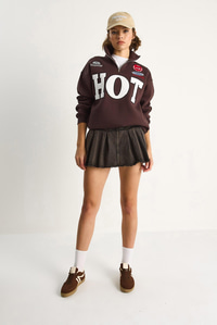 Kadın Fermuarlı Dik Yaka İşlemeli Üç İplik Şardonlu Oversize Sweatshirt 10006 60284067 - Acı Kahve SWEATSHİRT modelleri