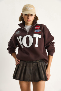 Kadın Fermuarlı Dik Yaka İşlemeli Üç İplik Şardonlu Oversize Sweatshirt 10006 60284067 - Acı Kahve SWEATSHİRT modelleri