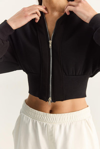 Kadın Fermuarlı Kapüşonlu Belden Oturmalı Esnek Örme Crop Sweatshirt 60283858 - Siyah HIRKA modelleri