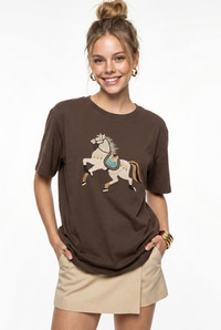 Kadın Figürlü Nakış ve Boncuk Detaylı Oversize T-Shirt 2222 60286121 - Kahverengi T-SHİRT modelleri