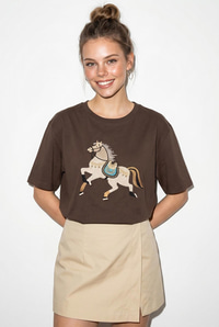 Kadın Figürlü Nakış ve Boncuk Detaylı Oversize T-Shirt 2222 60286121 - Kahverengi T-SHİRT modelleri
