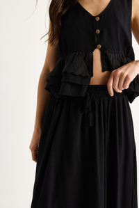 Kadın Fisto Detaylı Bluz Beli Lastikli Astarlı Etek Gofre Takım 25S1-8003 60283416 - Siyah