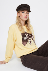Kadın Fiyonk Baskılı Taş Detaylı Oversize Üç İplik Sweatshirt 2283 60286479 - Sarı SWEATSHİRT modelleri