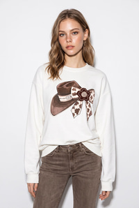 Kadın Fiyonk Baskılı Taş Detaylı Oversize Üç İplik Sweatshirt 2283 60286479 - Beyaz SWEATSHİRT modelleri
