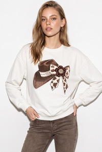 Kadın Fiyonk Baskılı Taş Detaylı Oversize Üç İplik Sweatshirt 2283 60286479 - Beyaz SWEATSHİRT modelleri