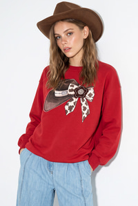 Kadın Fiyonk Baskılı Taş Detaylı Oversize Üç İplik Sweatshirt 2283 60286479 - Kırmızı SWEATSHİRT modelleri