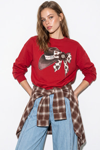 Kadın Fiyonk Baskılı Taş Detaylı Oversize Üç İplik Sweatshirt 2283 60286479 - Kırmızı SWEATSHİRT modelleri