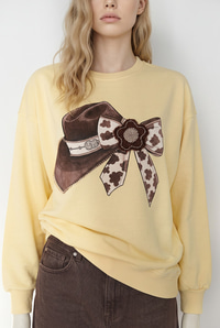 Kadın Fiyonk Baskılı Taş Detaylı Oversize Üç İplik Sweatshirt 2283 60286479 - Sarı SWEATSHİRT modelleri