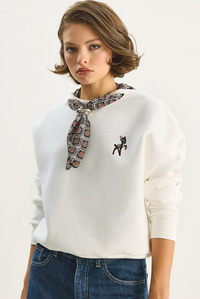 Kadın Fular Detaylı Ceylan Naıkışlı Üç İplik Şardonlu Oversize Sweatshirt 6916 60283615 - Beyaz SWEATSHİRT modelleri