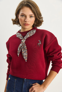 Kadın Fular Detaylı Ceylan Naıkışlı Üç İplik Şardonlu Oversize Sweatshirt 6916 60283615 - Bordo SWEATSHİRT modelleri