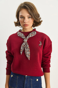 Kadın Fular Detaylı Ceylan Naıkışlı Üç İplik Şardonlu Oversize Sweatshirt 6916 60283615 - Bordo SWEATSHİRT modelleri