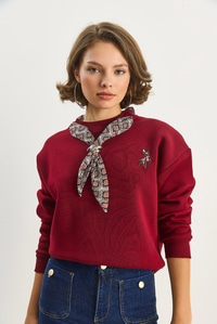 Kadın Fular Detaylı Ceylan Naıkışlı Üç İplik Şardonlu Oversize Sweatshirt 6916 60283615 - Bordo SWEATSHİRT modelleri
