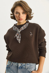 Kadın Fular Detaylı Ceylan Naıkışlı Üç İplik Şardonlu Oversize Sweatshirt 6916 60283615 - Acı Kahve SWEATSHİRT modelleri