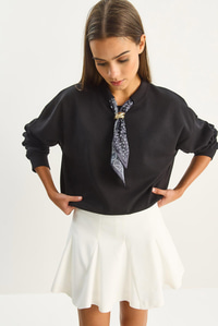Kadın Fular Detaylı Pamuklu Ottoman Sweatshirt 6931 60283689 - Siyah SWEATSHİRT modelleri