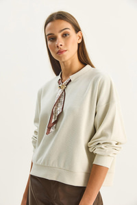 Kadın Fular Detaylı Pamuklu Ottoman Sweatshirt 6931 60283689 - Bej SWEATSHİRT modelleri