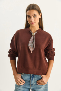Kadın Fular Detaylı Pamuklu Ottoman Sweatshirt 6931 60283689 - Acı Kahve SWEATSHİRT modelleri