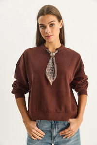 Kadın Fular Detaylı Pamuklu Ottoman Sweatshirt 6931 60283689 - Acı Kahve SWEATSHİRT modelleri