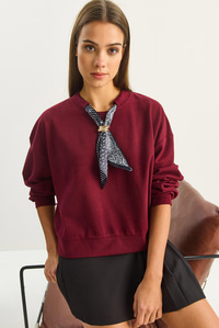 Kadın Fular Detaylı Pamuklu Ottoman Sweatshirt 6931 60283689 - Bordo SWEATSHİRT modelleri