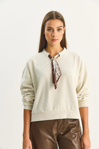 Kadın Fular Detaylı Pamuklu Ottoman Sweatshirt 6931 60283689 - Bej SWEATSHİRT modelleri