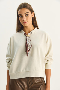 Kadın Fular Detaylı Pamuklu Ottoman Sweatshirt 6931 60283689 - Bej SWEATSHİRT modelleri