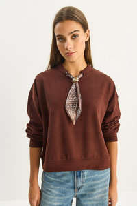 Kadın Fular Detaylı Pamuklu Ottoman Sweatshirt 6931 60283689 - Acı Kahve SWEATSHİRT modelleri