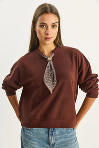 Kadın Fular Detaylı Pamuklu Ottoman Sweatshirt 6931 60283689 - Acı Kahve SWEATSHİRT modelleri