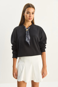 Kadın Fular Detaylı Pamuklu Ottoman Sweatshirt 6931 60283689 - Siyah SWEATSHİRT modelleri