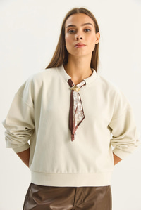 Kadın Fular Detaylı Pamuklu Ottoman Sweatshirt 6931 60283689 - Bej SWEATSHİRT modelleri